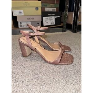 Jewel Badgley Mischka Glitter Block Heel Ankle Strap Sandals Size 8